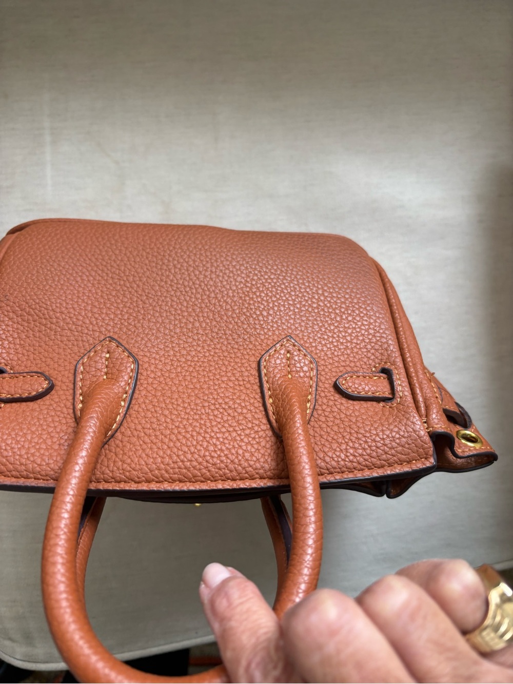 Pebbled Mini Top-Handle Bag in Cognac